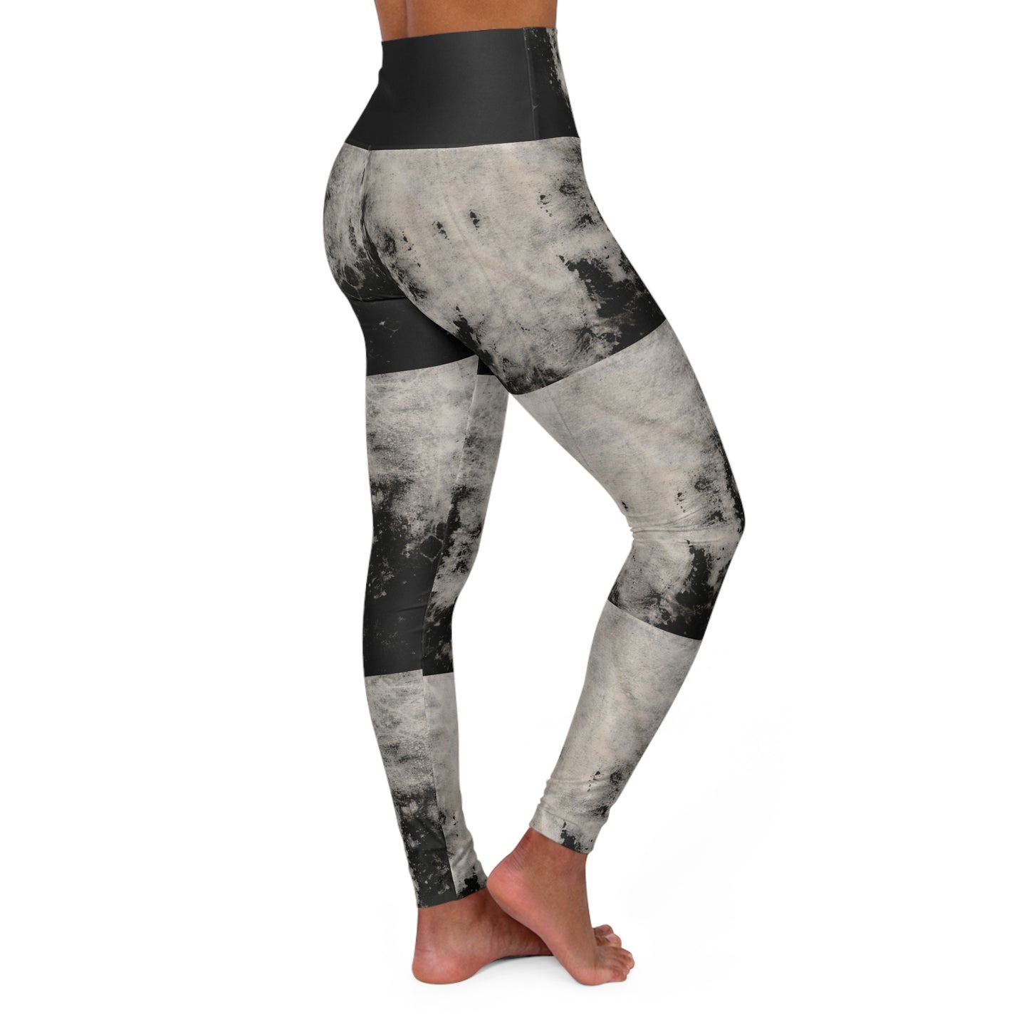 Moon Phase High-Waist Yoga Leggings — Black & Gray Abstract AOP