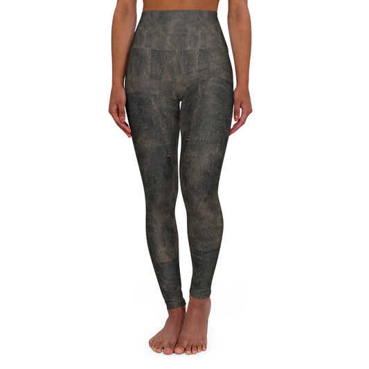 Black Marble High-Waist Yoga Leggings — Sculpting Athletic Leggings with White Vein Print