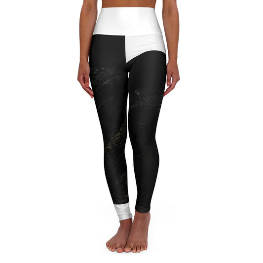 Yoga Leggings — High-Waist Black Marble AOP