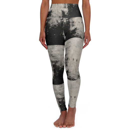Moon Phase High-Waist Yoga Leggings — Black & Gray Abstract AOP