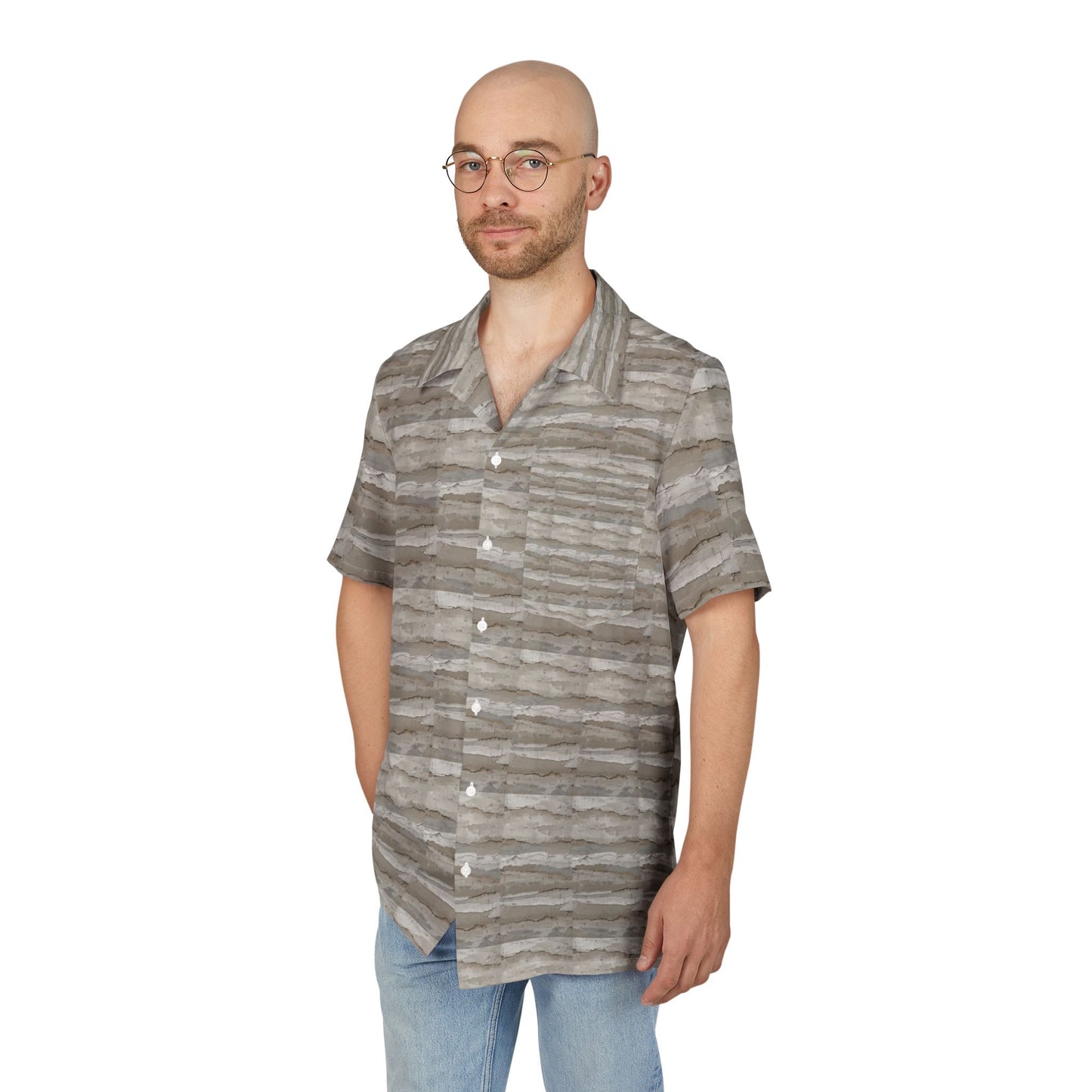Neutral Watercolor Stripe Hawaiian Shirt — Casual Beach Button-Down
