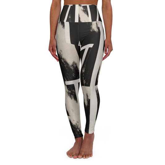 Black & Cream Abstract High-Waist Yoga Leggings — Graphic AOP Activewear