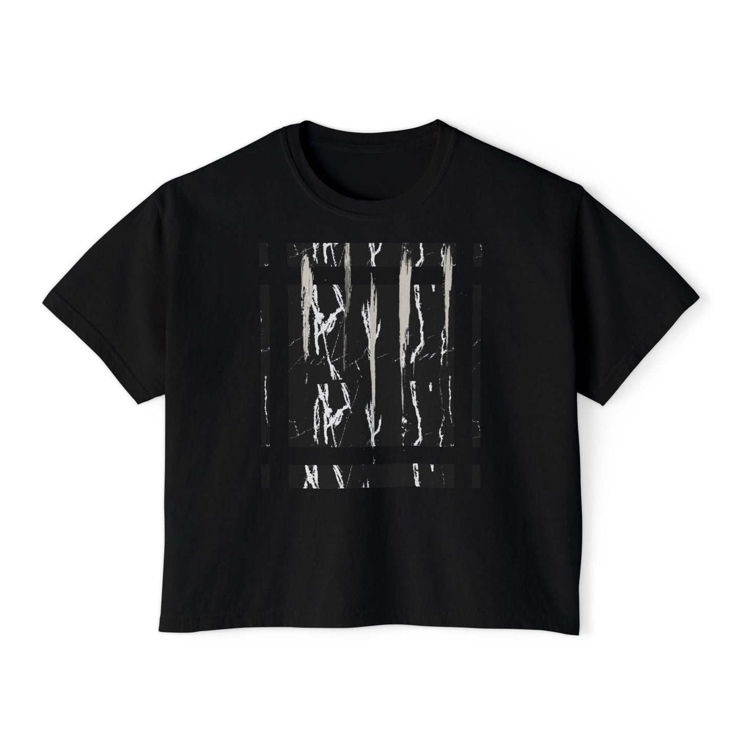 Women's Boxy Tee — Monochrome Abstract Marble Graphic