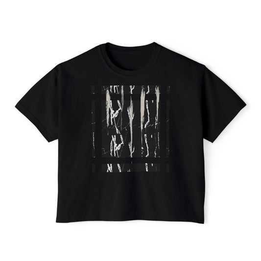 Women's Boxy Tee — Monochrome Abstract Marble Graphic