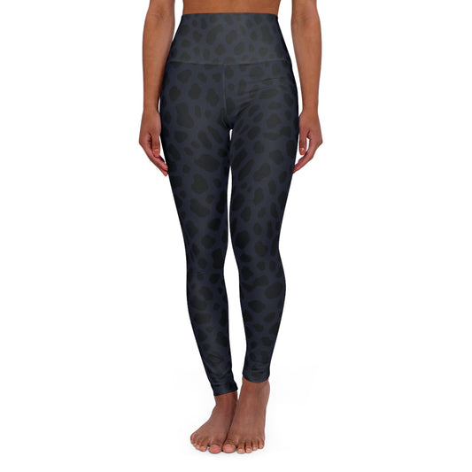 High-Waist Black Leopard Print Yoga Leggings — All-Over Print