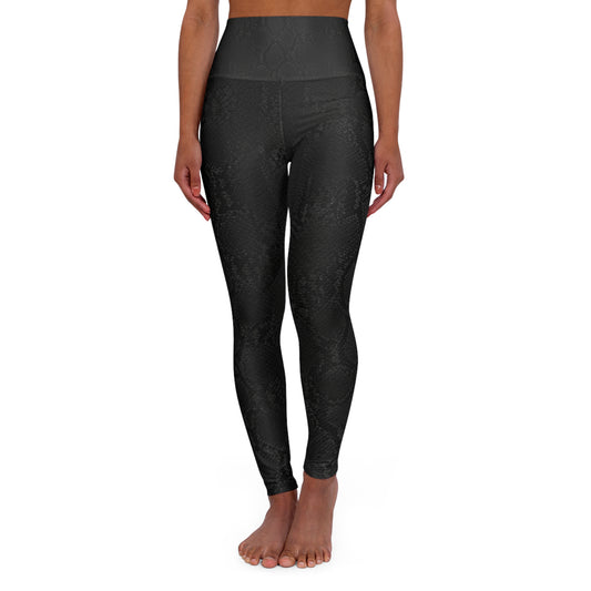 High-Waist Black Lace-Print Yoga Leggings — Sculpting Workout & Everyday Athleisure