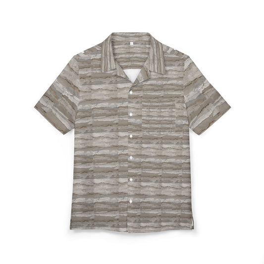 Neutral Watercolor Stripe Hawaiian Shirt — Casual Beach Button-Down