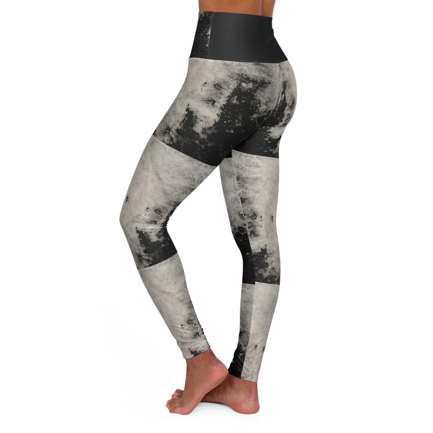 Moon Phase High-Waist Yoga Leggings — Black & Gray Abstract AOP