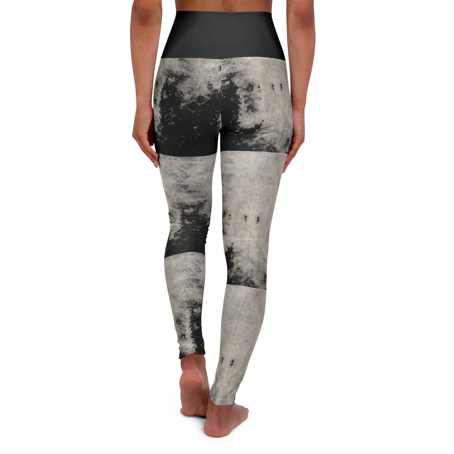 Moon Phase High-Waist Yoga Leggings — Black & Gray Abstract AOP